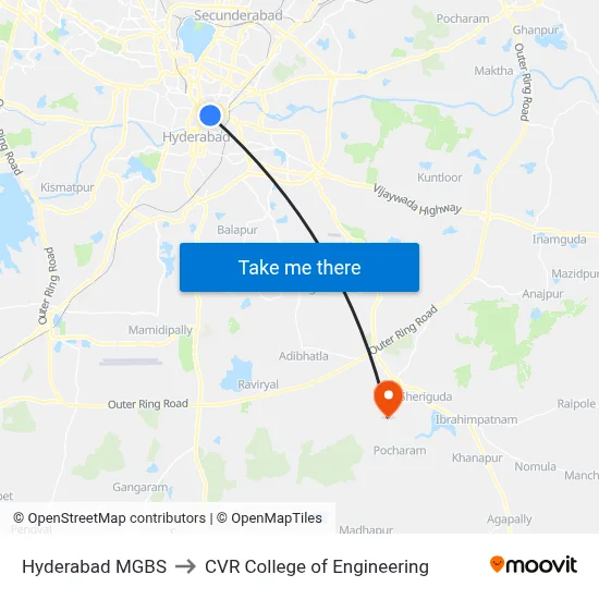 Hyderabad MGBS to CVR College of Engineering map