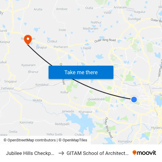 Jubilee Hills Checkpost to GITAM School of Architecture map