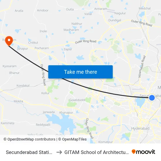 Secunderabad Station to GITAM School of Architecture map