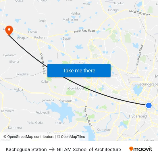 Kacheguda Station to GITAM School of Architecture map