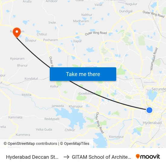 Hyderabad Deccan Station to GITAM School of Architecture map