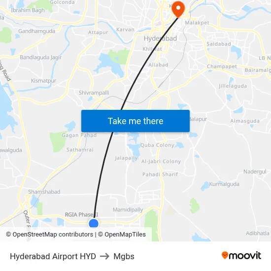 Hyderabad Airport HYD to Mgbs map
