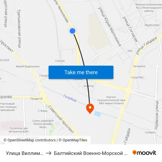 Улица Виллима Фермора (В Центр) to Балтийский Военно-Морской Институт Имени Адмирала Ф.Ф. Ушакова map