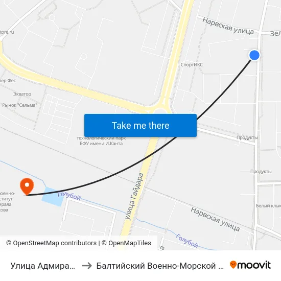 Улица Адмирала Макарова (В Центр) to Балтийский Военно-Морской Институт Имени Адмирала Ф.Ф. Ушакова map