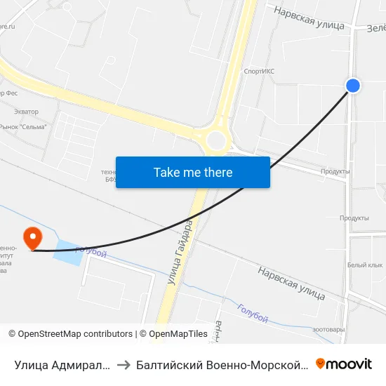 Улица Адмирала Макарова (Из Центра) to Балтийский Военно-Морской Институт Имени Адмирала Ф.Ф. Ушакова map