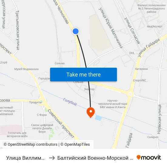 Улица Виллима Фермора (Из Центра) to Балтийский Военно-Морской Институт Имени Адмирала Ф.Ф. Ушакова map