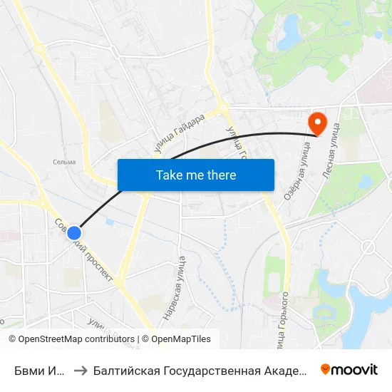 Бвми Им. Ушакова to Балтийская Государственная Академия Рыбопромыслового Флота. Корпус 3 map