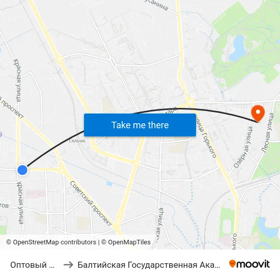 Оптовый Рынок (В Центр) to Балтийская Государственная Академия Рыбопромыслового Флота. Корпус 3 map