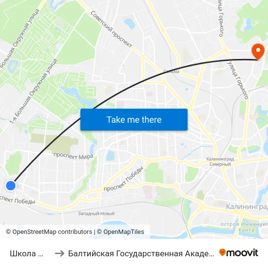 Школа №19 (В Центр) to Балтийская Государственная Академия Рыбопромыслового Флота. Корпус 3 map