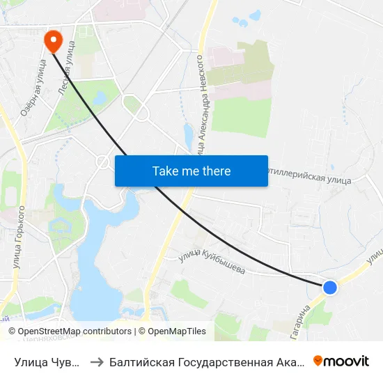 Улица Чувашская (В Центр) to Балтийская Государственная Академия Рыбопромыслового Флота. Корпус 3 map