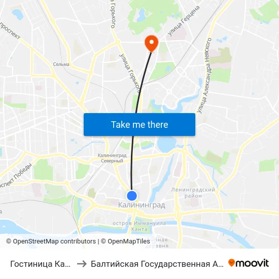 Гостиница Калининград (Из Центра) to Балтийская Государственная Академия Рыбопромыслового Флота. Корпус 3 map