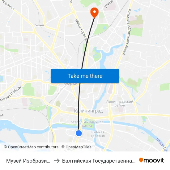 Музей Изобразительных Искусств (Из Центра) to Балтийская Государственная Академия Рыбопромыслового Флота. Корпус 3 map