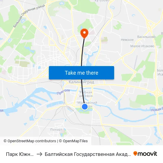 Парк Южный (Из Центра) to Балтийская Государственная Академия Рыбопромыслового Флота. Корпус 3 map