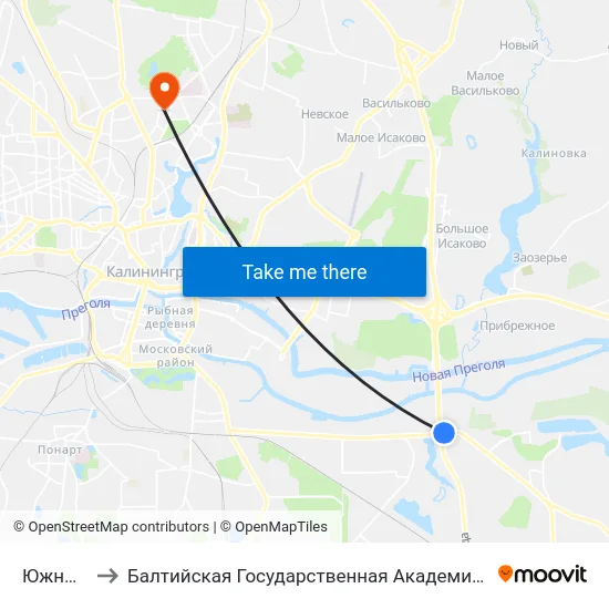 Южный Обход to Балтийская Государственная Академия Рыбопромыслового Флота. Корпус 3 map
