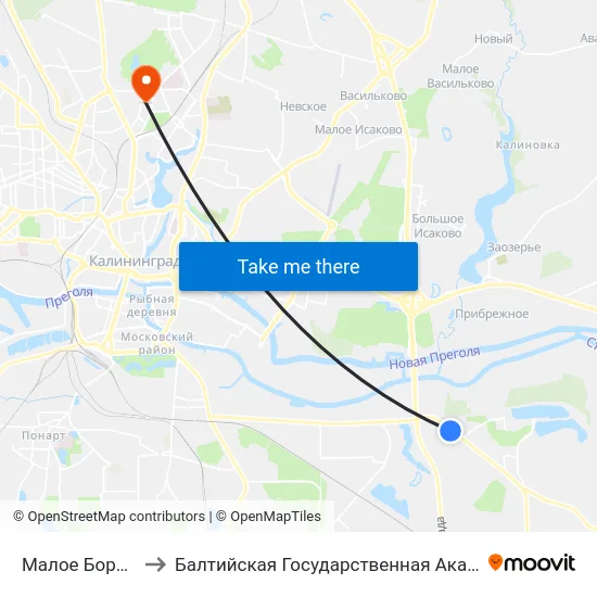 Малое Борисово (Из Центра) to Балтийская Государственная Академия Рыбопромыслового Флота. Корпус 3 map