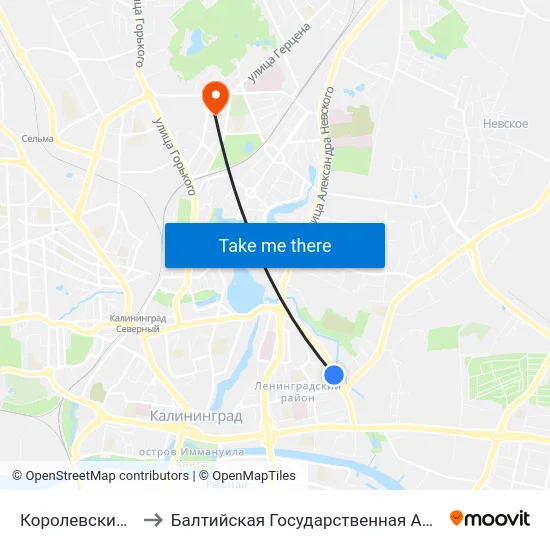 Королевские Ворота (Из Центра) to Балтийская Государственная Академия Рыбопромыслового Флота. Корпус 3 map