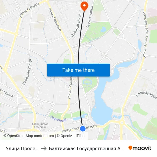 Улица Пролетарская (Из Центра) to Балтийская Государственная Академия Рыбопромыслового Флота. Корпус 3 map