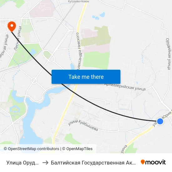 Улица Орудийная (Из Центра) to Балтийская Государственная Академия Рыбопромыслового Флота. Корпус 3 map