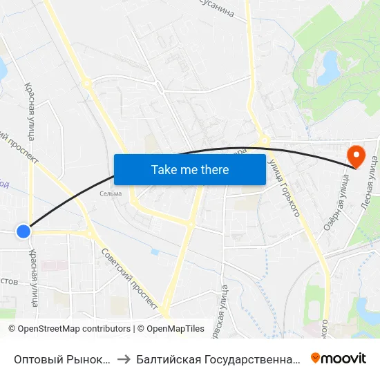 Оптовый Рынок (По Требованию, Из Центра) to Балтийская Государственная Академия Рыбопромыслового Флота. Корпус 3 map