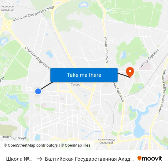 Школа №50 (Из Центра) to Балтийская Государственная Академия Рыбопромыслового Флота. Корпус 3 map