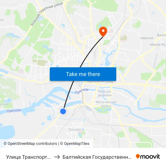 Улица Транспортная (На Ул. А. Суворова, В Центр) to Балтийская Государственная Академия Рыбопромыслового Флота. Корпус 3 map