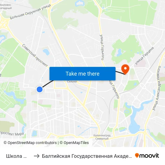 Школа №50 (В Центр) to Балтийская Государственная Академия Рыбопромыслового Флота. Корпус 3 map