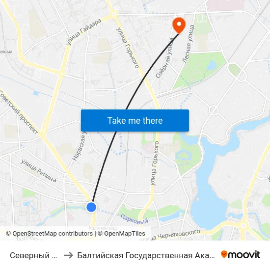 Северный Вокзал (В Центр) to Балтийская Государственная Академия Рыбопромыслового Флота. Корпус 3 map