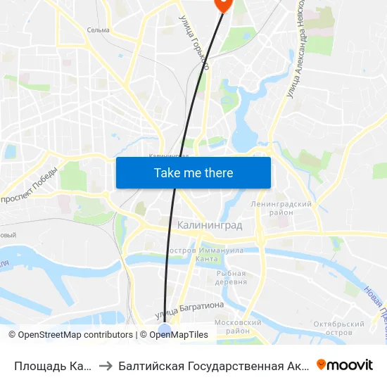 Площадь Калинина (Из Центра) to Балтийская Государственная Академия Рыбопромыслового Флота. Корпус 3 map