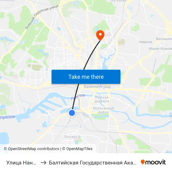 Улица Нансена (Из Центра) to Балтийская Государственная Академия Рыбопромыслового Флота. Корпус 3 map