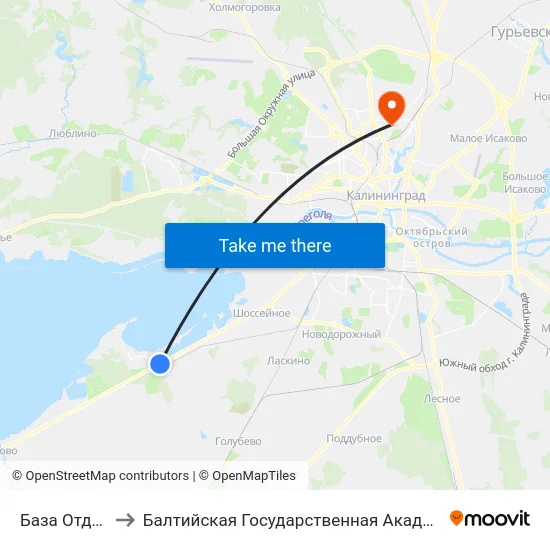 База Отдыха (В Центр) to Балтийская Государственная Академия Рыбопромыслового Флота. Корпус 3 map