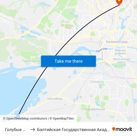 Голубые Озера (В Центр) to Балтийская Государственная Академия Рыбопромыслового Флота. Корпус 3 map