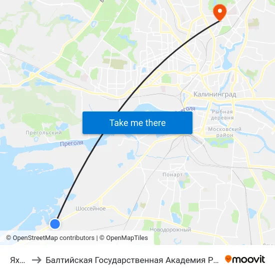 Яхтклуб to Балтийская Государственная Академия Рыбопромыслового Флота. Корпус 3 map
