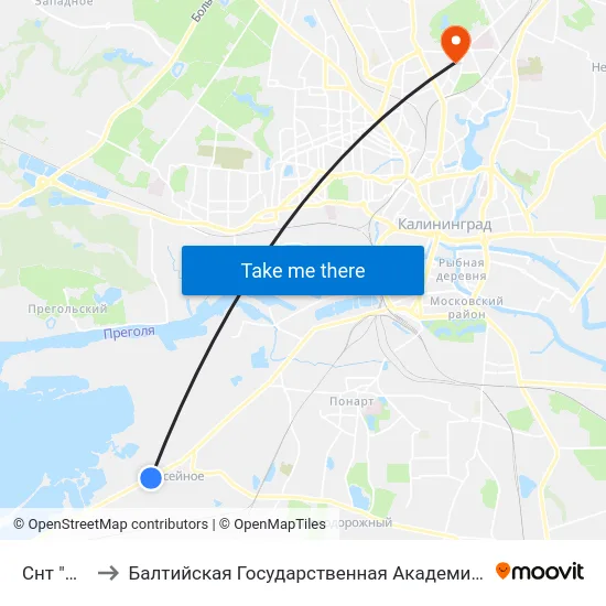 Снт "Дельфин" to Балтийская Государственная Академия Рыбопромыслового Флота. Корпус 3 map