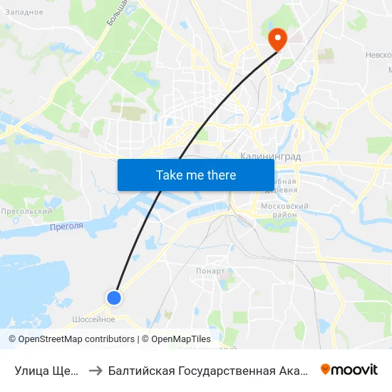 Улица Щепкина (В Центр) to Балтийская Государственная Академия Рыбопромыслового Флота. Корпус 3 map