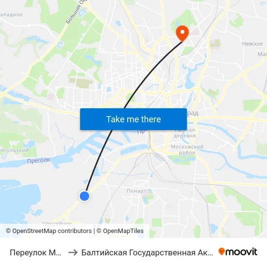 Переулок Можайский (В Центр) to Балтийская Государственная Академия Рыбопромыслового Флота. Корпус 3 map