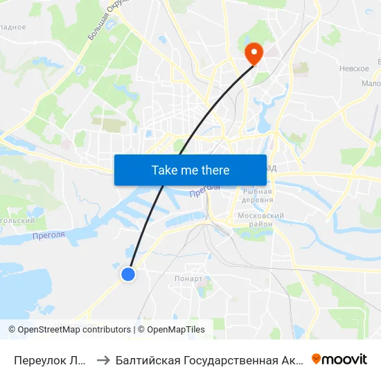 Переулок Ладушкина (В Центр) to Балтийская Государственная Академия Рыбопромыслового Флота. Корпус 3 map