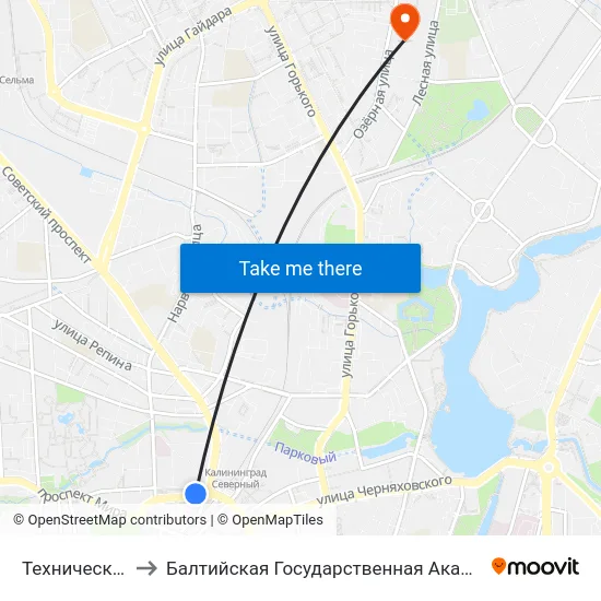 Технический Университет to Балтийская Государственная Академия Рыбопромыслового Флота. Корпус 3 map