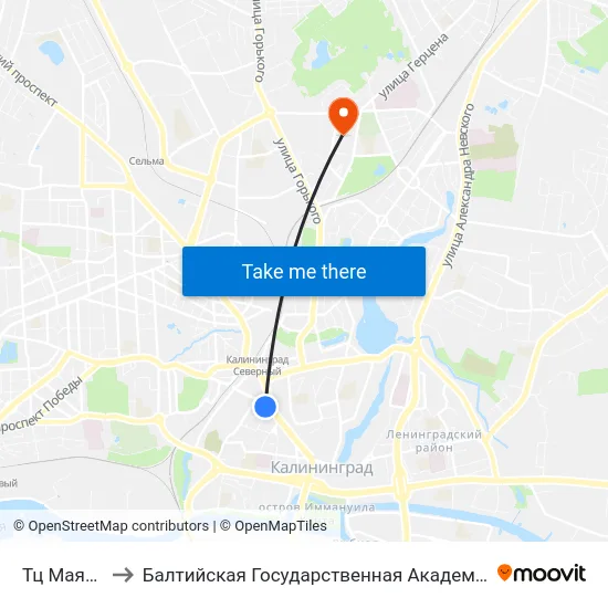 Тц Маяк (В Центр) to Балтийская Государственная Академия Рыбопромыслового Флота. Корпус 3 map