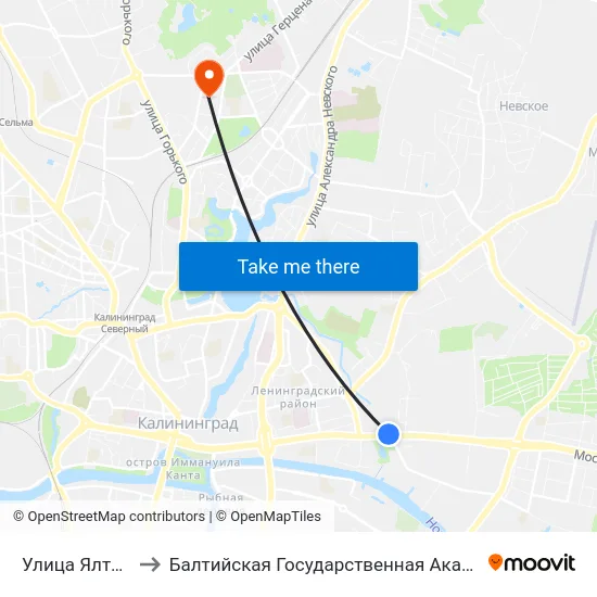 Улица Ялтинская (В Центр) to Балтийская Государственная Академия Рыбопромыслового Флота. Корпус 3 map