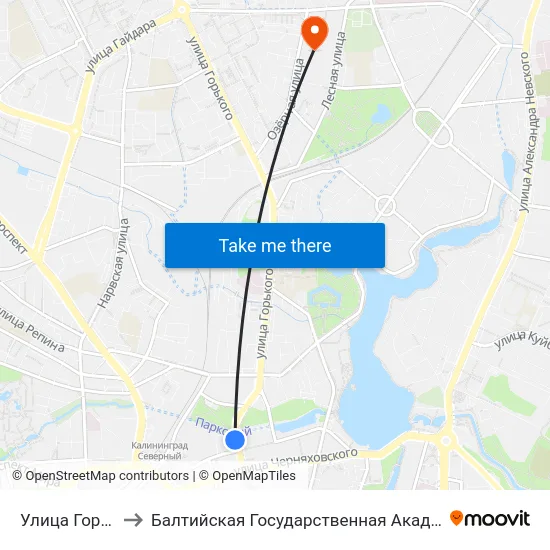 Улица Горького (В Центр) to Балтийская Государственная Академия Рыбопромыслового Флота. Корпус 3 map