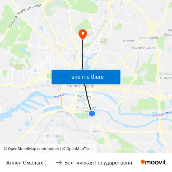 Аллея Смелых (На Ул. Аллея Смелых, Из Центра) to Балтийская Государственная Академия Рыбопромыслового Флота. Корпус 3 map