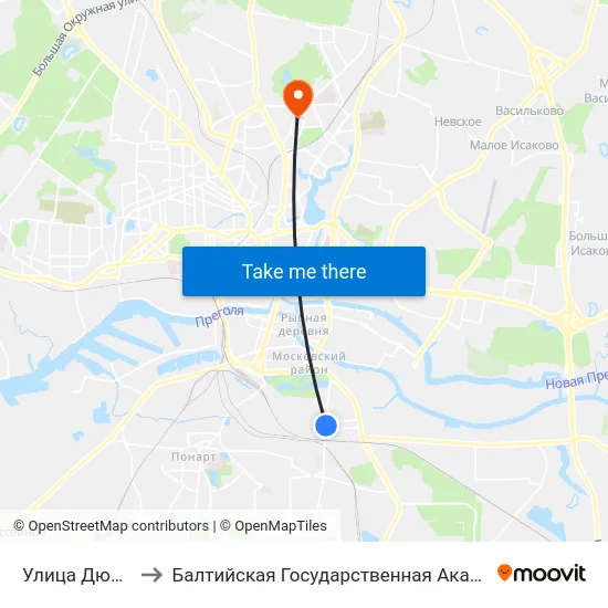 Улица Дюнная (Из Центра) to Балтийская Государственная Академия Рыбопромыслового Флота. Корпус 3 map