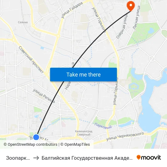 Зоопарк (Из Центра) to Балтийская Государственная Академия Рыбопромыслового Флота. Корпус 3 map