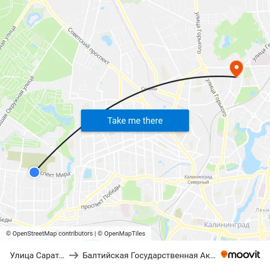 Улица Саратовская (Из Центра) to Балтийская Государственная Академия Рыбопромыслового Флота. Корпус 3 map