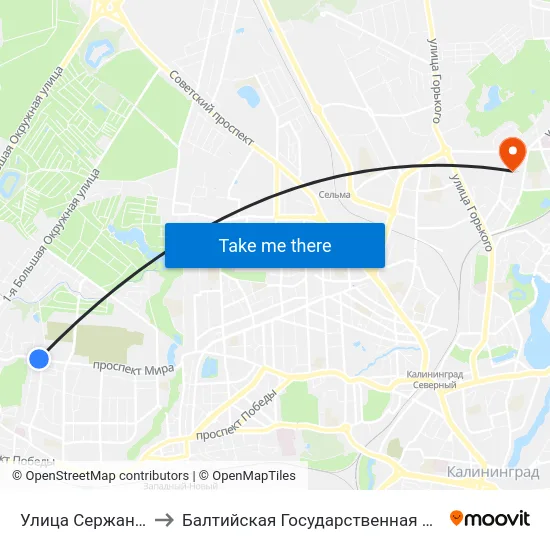 Улица Сержанта Мишина (Из Центра) to Балтийская Государственная Академия Рыбопромыслового Флота. Корпус 3 map