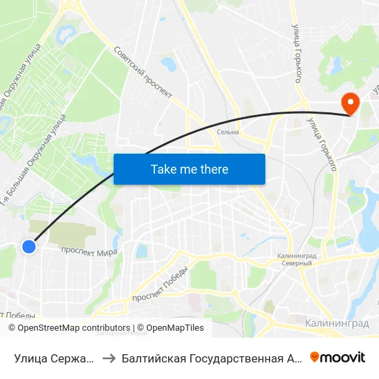 Улица Сержанта Мишина (В Центр) to Балтийская Государственная Академия Рыбопромыслового Флота. Корпус 3 map