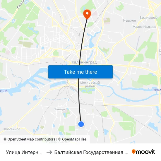 Улица Интернациональная (Из Центра) to Балтийская Государственная Академия Рыбопромыслового Флота. Корпус 3 map