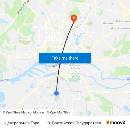 Центральная Городская Клиническая Больница (В Центр) to Балтийская Государственная Академия Рыбопромыслового Флота. Корпус 3 map