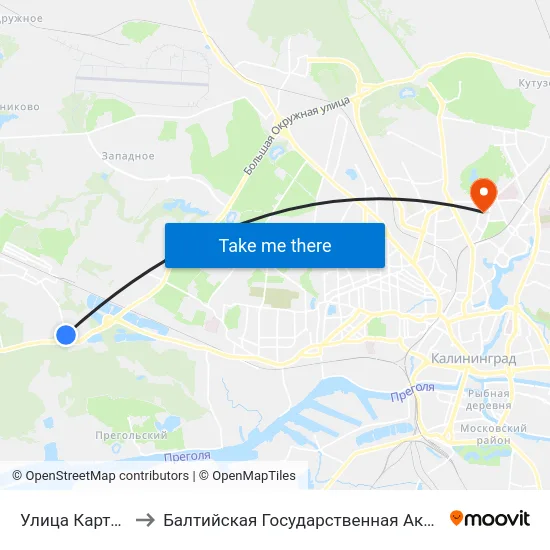 Улица Карташева (Из Центра) to Балтийская Государственная Академия Рыбопромыслового Флота. Корпус 3 map