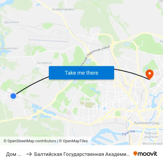 Дом Культуры to Балтийская Государственная Академия Рыбопромыслового Флота. Корпус 3 map